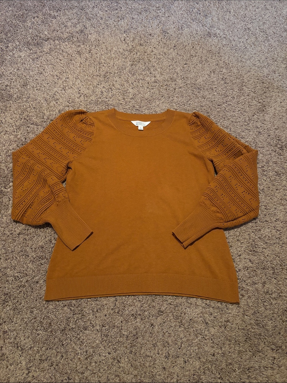 Market & Spruce Mustard Brown Puff Sleeve Crewneck Sweater M